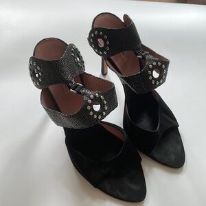 Alaia Black Cut Out Ankle Closure Open Toe Stiletto Heels